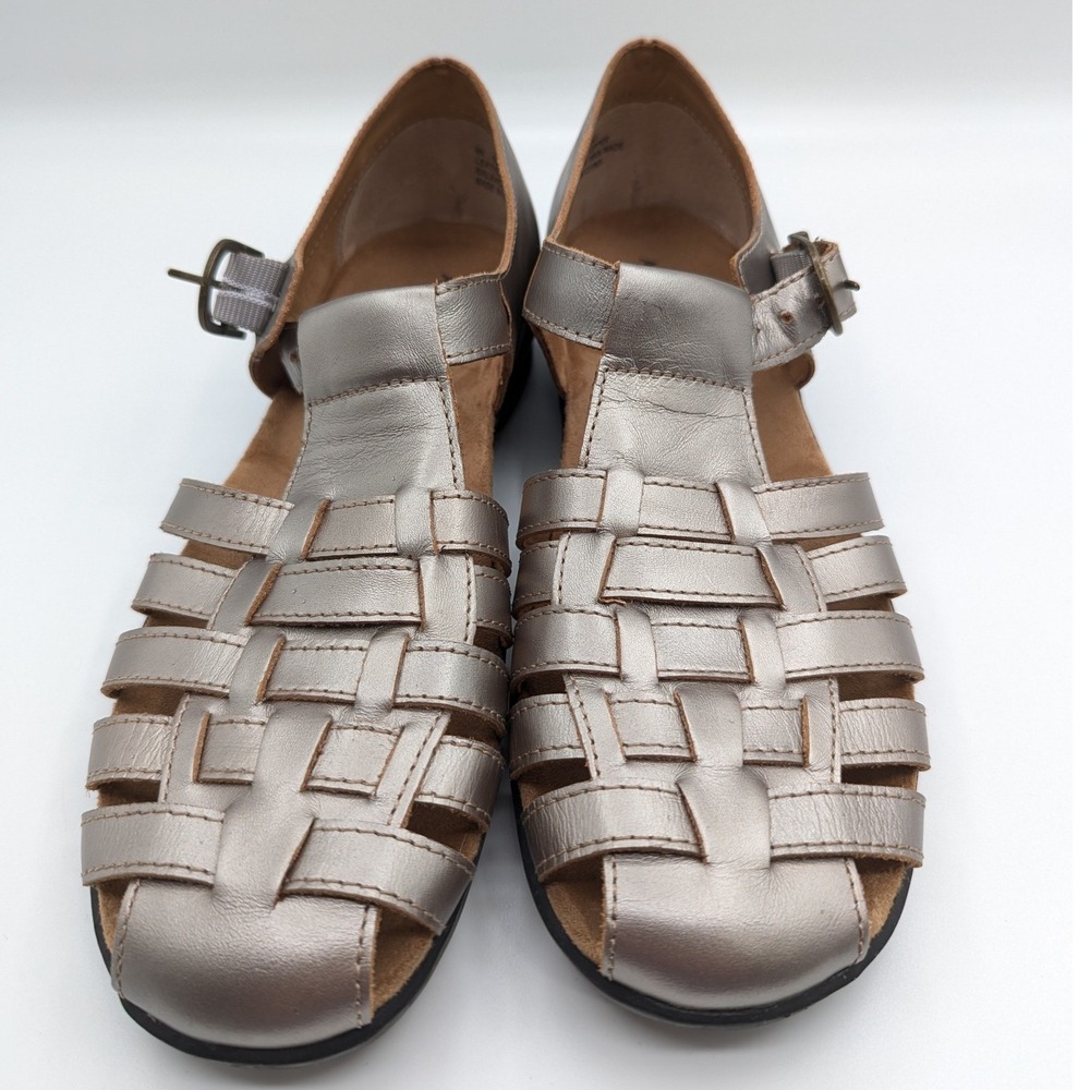 Array Womens 9N Metallic Pewter Leather Fisherman Huarache Sandals 1036841